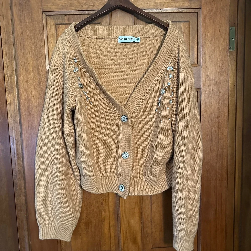 Self-Portrait Diamante Embellished Rib Knit Cardigan XL - Picture 8 of 14